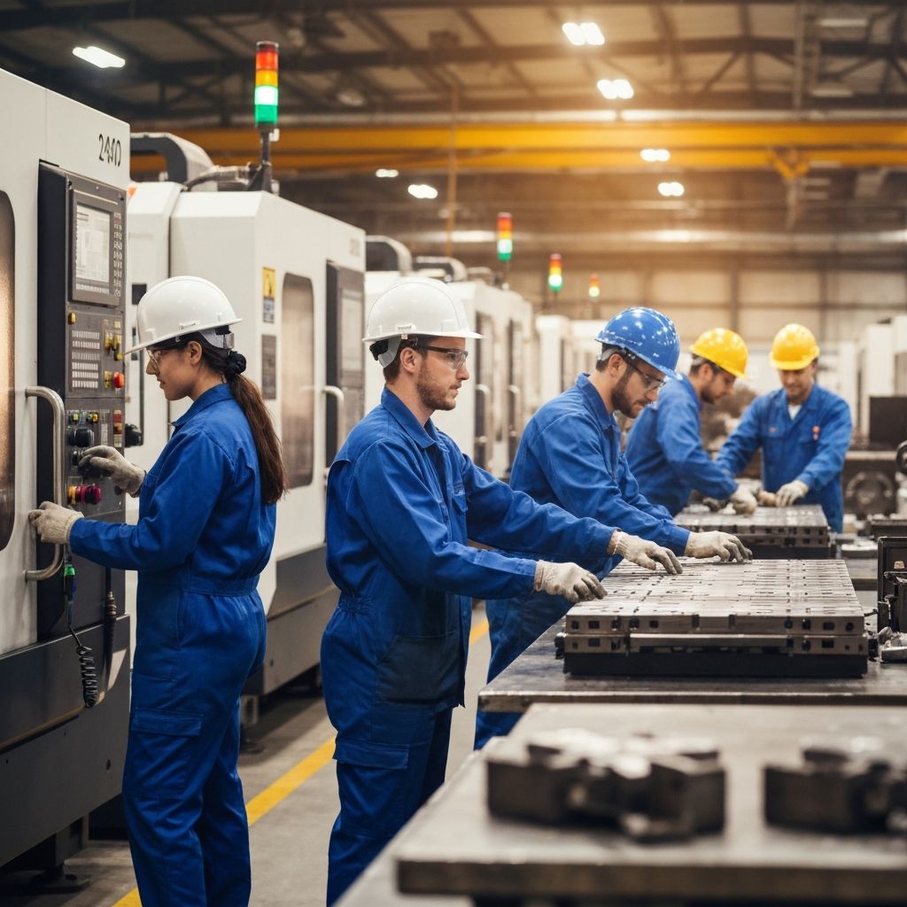 Industrial workers collaborating in a modern factory